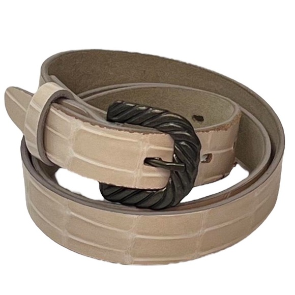 Vintage America Accessories - Vintage Cream Faux Leather Thin Belt Classic 80s Neutral Minimalist Jackie